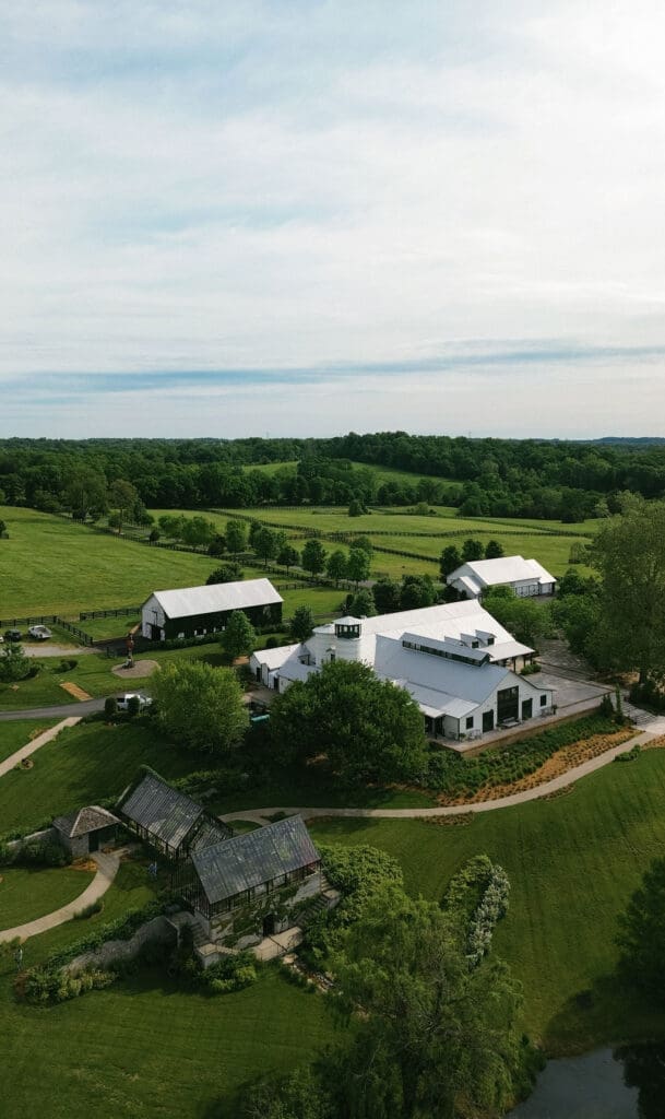 Drone shot of Ashbourne Farms in La Grange, Kentucky. 