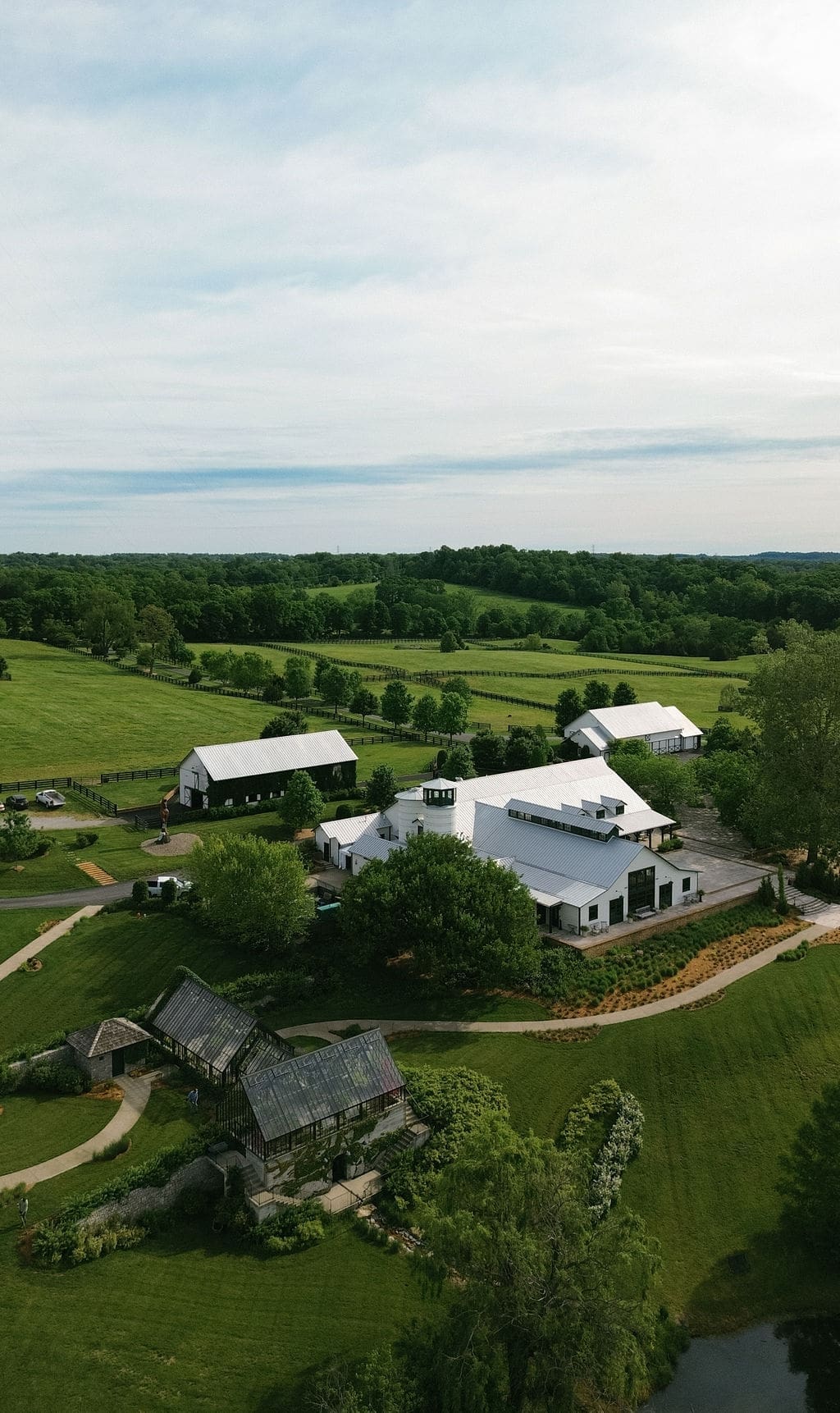 A drone shot of Ashbourne Farms in La Grange, Kentucky.